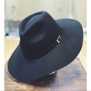 Black Wool Felt Wide Brim Fedora